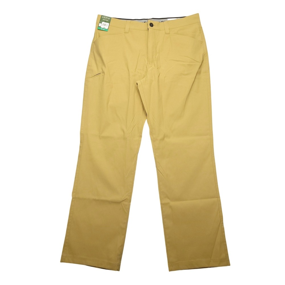 Orvis Tech Pant Mens 38x32 Brown Hiking Travel‎ Zip Pocket Stretch Khakis Golf